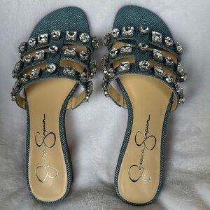 Jessica Simpson Blue Sandals with Rhinestone Accents